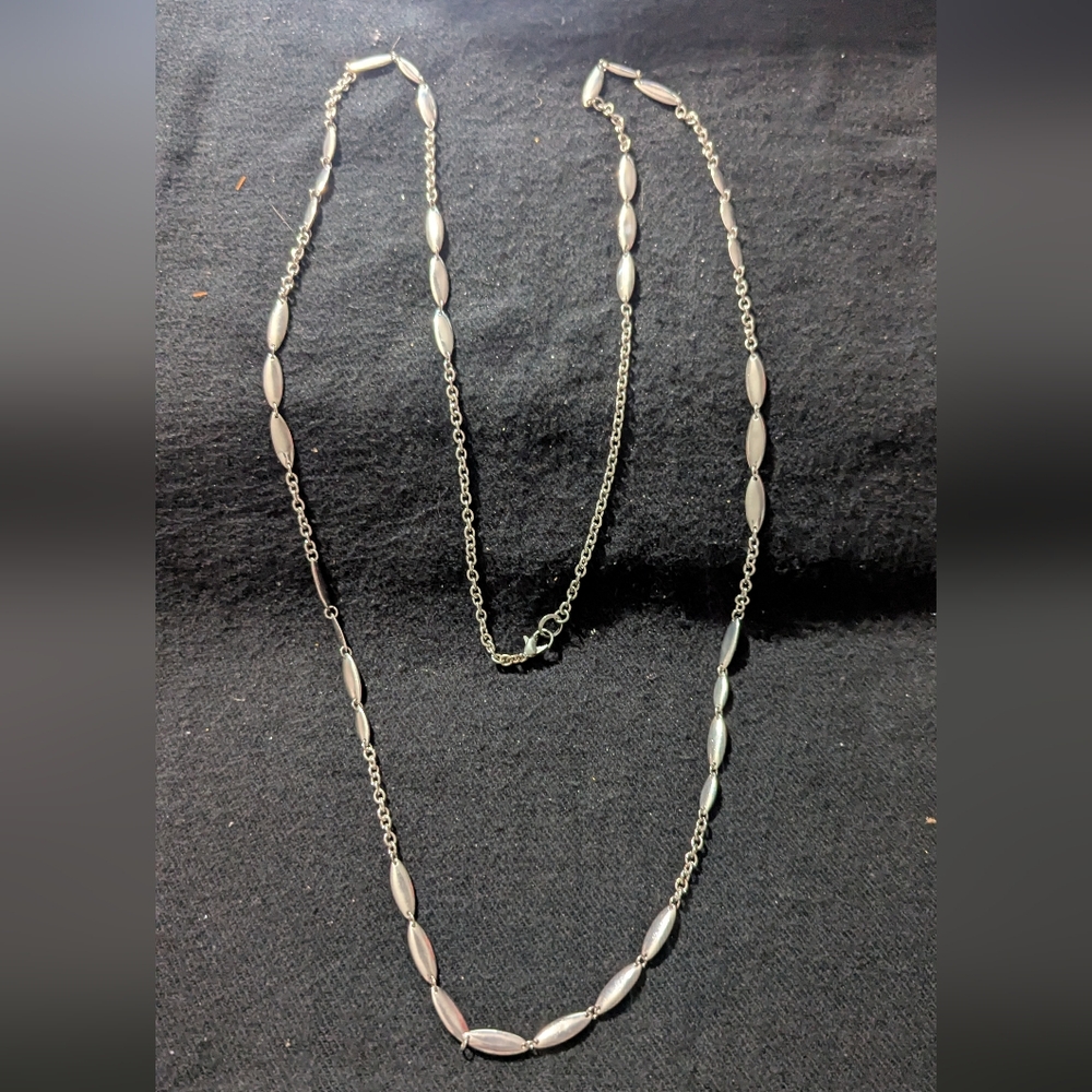 Silver Tone Marquis Bar Chain Long Statement Necklace